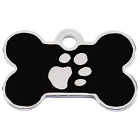 Surrey Feed Klein ZWART Bone TAG met SILVER PAW PRINT DESIGN. Gegraveerde naamtag voor hond en huisdier. Huisdier Mode. Gelieve EMAIL ONS MET ENGRAVING DETAILS wanneer het plaatsen van uw bestelling - thumbnail