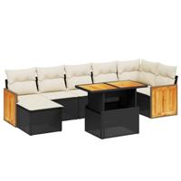 8-delige Loungeset met kussens poly rattan zwart - thumbnail
