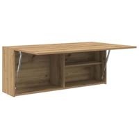 Badkamerwandkast 100x25x40cm bewerkt hout artisanaal eikenkleur - thumbnail