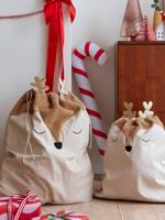 Kerstzak rendier goudbeige - thumbnail