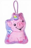 LG Imports knuffelhanger varken junior 13x10 cm pluche roze/paars - thumbnail