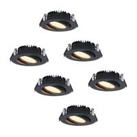 Set van 6 Rome LED inbouwspots - Kantelbaar - IP44 waterdicht - 6 Watt 500 lumen - 2700K warm wit - Lage inbouwdiepte 27mm - Dimbaar - Rond - Zwart - Voor binnen en buiten - thumbnail
