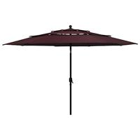 VidaXL Parasol 3-laags met aluminium paal 3,5 m bordeauxrood - thumbnail