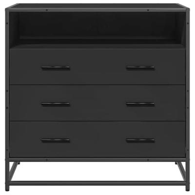 Ladekast 70x41x70 cm bewerkt hout zwart Ladekast 70x41x70 cm bewerkt hout zwart