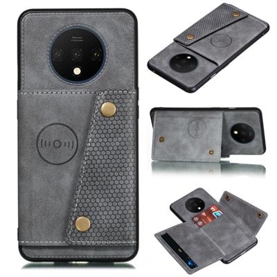 Voor OnePlus 7T schokbestendige magnetische PU + TPU beschermhoes met kaartsleuven (grijs) Voor OnePlus 7T schokbestendige magnetische PU + TPU beschermhoes met kaartsleuven (grijs)
