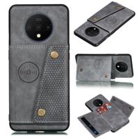 Voor OnePlus 7T schokbestendige magnetische PU + TPU beschermhoes met kaartsleuven (grijs) - thumbnail