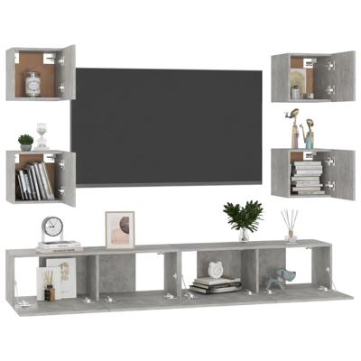 6-delige Tv-meubelset bewerkt hout betongrijs - thumbnail