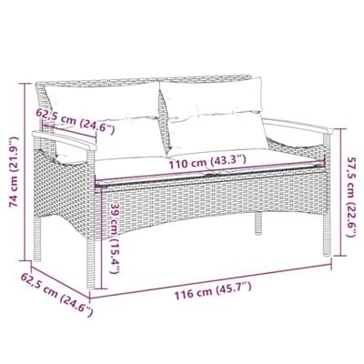 Tuinbank met kussens 116x62,5x74 cm poly rattan grijs - thumbnail