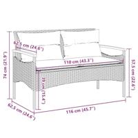 Tuinbank met kussens 116x62,5x74 cm poly rattan grijs - thumbnail