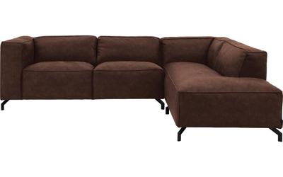 Goossens Bank Calvin bruin, micro leer, 2,5-zits, modern design met ligelement rechts