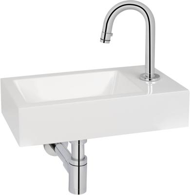 Saqu Square fonteinset met chromen kraan c-uitloop rechts wit mineraalmarmer