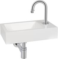 Saqu Square fonteinset met chromen kraan c-uitloop rechts wit mineraalmarmer - thumbnail