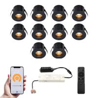 Set van 10 Olivia Smart LED Mini Inbouwspots - Veranda spots - 12V 3W 150lm - Dimbaar - Wifi & Bluetooth - 2700K - IP44 waterdicht - Zwart - thumbnail
