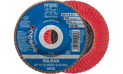 PFERD TOOLS 67611550 PFF 115 CO-FREEZE 50 SG INOX Lamellenschijf Diameter 115 mm Boordiameter 22.23 mm Legering op nikkelbasis, Superlegeringen op nikkel- of PFERD TOOLS 67611550 PFF 115 CO-FREEZE 50 SG INOX Lamellenschijf Diameter 115 mm Boordiameter 22.23 mm Legering op nikkelbasis, Superlegeringen op nikkel- of