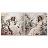 Schilderij Home ESPRIT Groen Beige chica Stads 100 x 3,5 x 100 cm (2 Stuks) - thumbnail