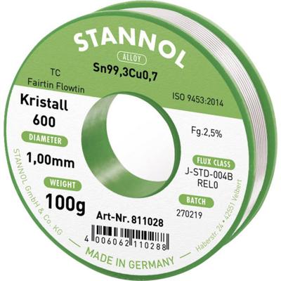 Stannol Kristall 600 Fairtin Soldeertin, loodvrij Loodvrij Sn99,3Cu0,7 REL0 100 g 1 mm Stannol Kristall 600 Fairtin Soldeertin, loodvrij Loodvrij Sn99,3Cu0,7 REL0 100 g 1 mm