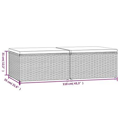 Voetensteunen 2 st met kussens poly rattan bruin - thumbnail