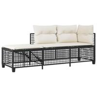 3-delige Loungeset met kussens poly rattan zwart - thumbnail