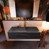 Badkamermeubelset Mondiaz Erin 120 cm met 1 Lade met RIDGE Wastafel Rechts Dark grey met 1 kraangat Greeploos Mat Antracite - thumbnail