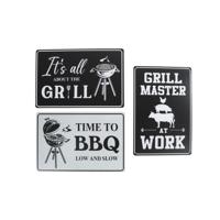 Wandbord BBQ/Grill zwart/wit 3 assorti metaal - thumbnail