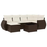 7-delige Loungeset met kussens poly rattan bruin - thumbnail