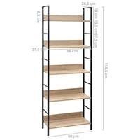 Boekenkast 5 schappen 60x27,6x158,5 cm bewerkt hout eikenkleur - thumbnail