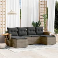 6-delige Loungeset met kussens poly rattan grijs - thumbnail