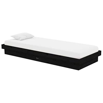 Bedframe massief hout zwart 75x190 cm