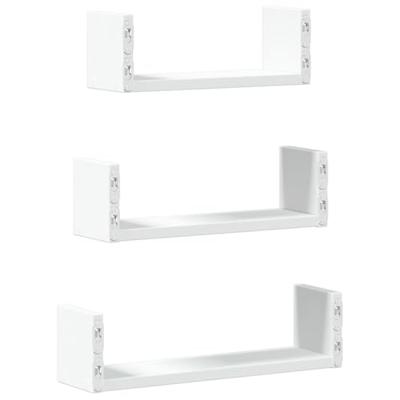 Wandschappen 3 st bewerkt hout wit