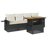 5-delige Loungeset met kussens poly rattan zwart - thumbnail