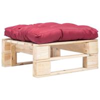 Tuinpoef met rood kussen pallet hout naturel - thumbnail