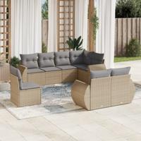 8-delige Loungeset met kussens poly rattan beige - thumbnail
