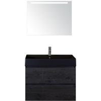 Maxx XL Badmeubelset 80 cm - Black Oak - Wastafel Kube Zwart 1 Kraangat met LED Spiegel - thumbnail