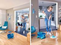 Leifheit 52102 clean twist disc mop compleet systeem met wieltjes blauw - thumbnail