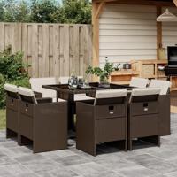 9-delige Tuinset met kussens poly rattan bruin - thumbnail