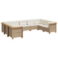 9-delige Loungeset met kussens poly rattan beige - thumbnail