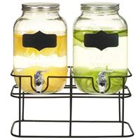 VidaXL Drankdispensers 2 st met standaard 2 x 4 l glas - thumbnail