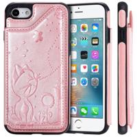 Voor iPhone 8/7 kat Bee reliëf patroon schokbestendige beschermende case met kaartsleuven & fotolijstjes (Rose goud) - thumbnail