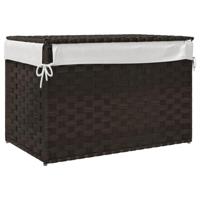 Wasmand met deksel 55,5x35x34 cm poly rattan donkerbruin - thumbnail