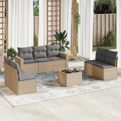 8-delige Loungeset met kussens poly rattan beige - thumbnail