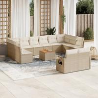 13-delige Loungeset met kussens poly rattan beige - thumbnail