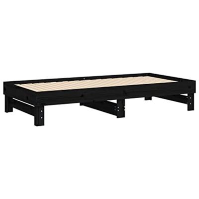 Slaapbank uitschuifbaar massief grenenhout zwart 2x(90x190) cm - thumbnail