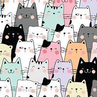 Fotobehang - Kleurrijke cartoon katten, ook mooi voor in een kinderkamer, 11 maten, inclusief behanglijm - thumbnail