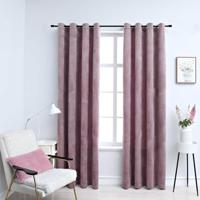 VidaXL Gordijnen verduisterend met ringen 2 st 140x175 cm fluweel roze - thumbnail