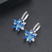 Leuke romantische mooie heldere stenen bloem vorm handige eenvoudige Stud koper Cubic Zirconia oorbellen (blauw) - thumbnail