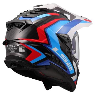 LS2 endurohelm "mx701 explorer carbon frontier ii", inwendig zonnevizier, uitneembaar, wasbaar, hypoallergeen en ademend, verstevigde kinriem, rescue wangkussentjes, dubbele d-voering helmet mx701 expl. car.fr.ii xxl wh/blue/bl - thumbnail