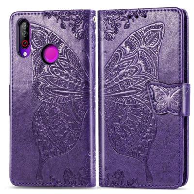 Butterfly Love bloemen reliëf horizontale Flip lederen case voor LG B30 met houder & kaartsleuven & portemonnee & Lanyard (donker paars)