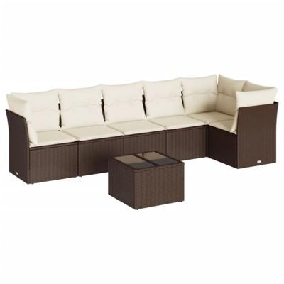 6-delige Loungeset met kussens poly rattan bruin - thumbnail