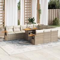 11-delige Tuinset met kussens poly rattan acacia beige - thumbnail