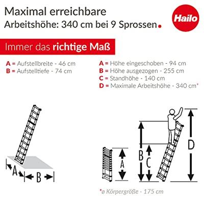 Hailo t80 aluminium telescoopladder 9 treden 94-264 cm - thumbnail